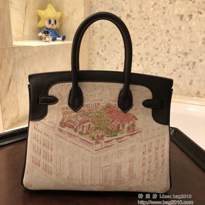 HERMES愛馬仕 30cm Birkin鉑金包 頂級蕾絲拼接皮 彩繪獨立圖案 時尚手提包  Ama1085
